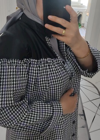 xl Beden Düğmeli Gri Ekose Tunik