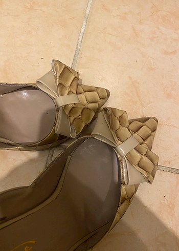 Bej Yılan Desenli Fiyonklu Stiletto - Görsel 8