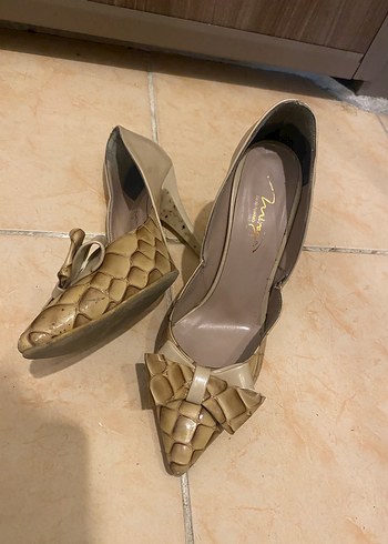 Bej Yılan Desenli Fiyonklu Stiletto - Görsel 2