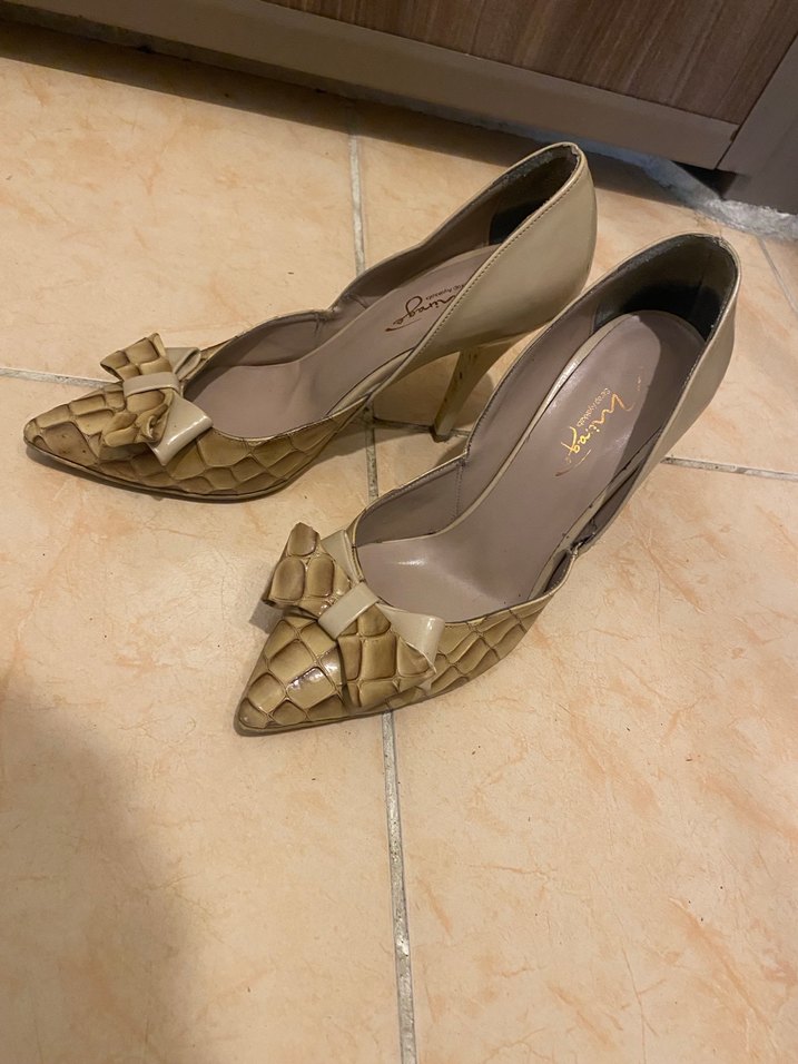 Bej Yılan Desenli Fiyonklu Stiletto - Görsel 3