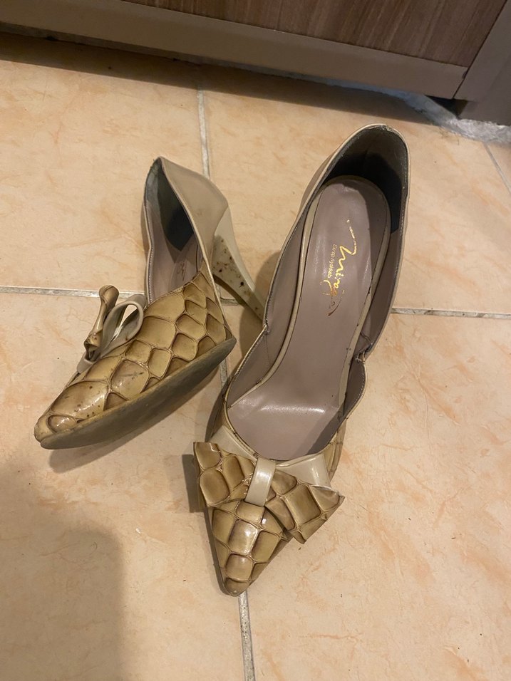 Bej Yılan Desenli Fiyonklu Stiletto - Görsel 2