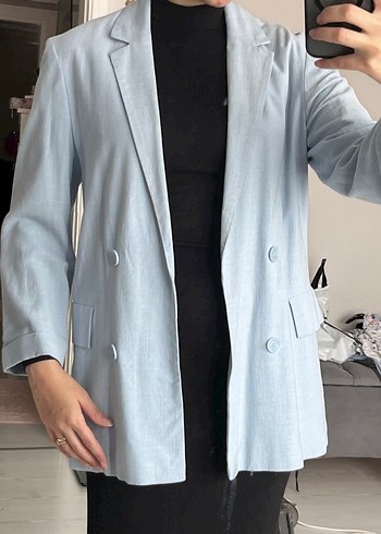 Stradivarius Acik Mavi Cift Sirali Blazer Ceket