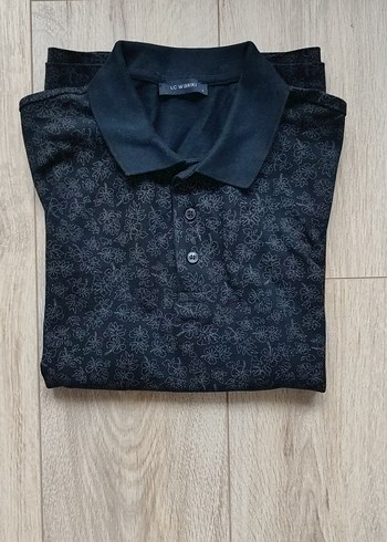 LC Waikiki Lacoste Siyah Cicek Desenli Polo Tisort