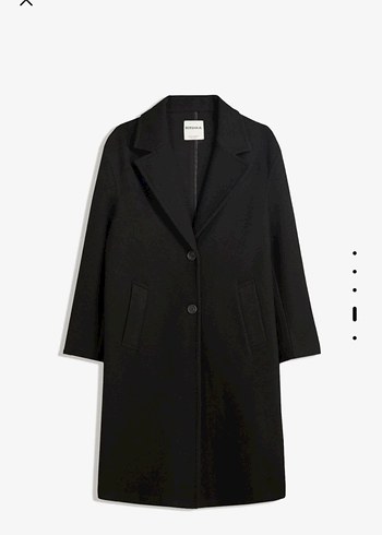 Bershka Siyah Düğmeli Uzun Kaban