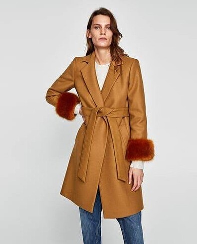Zara Zara tarçın rengi kemerli yün kaban