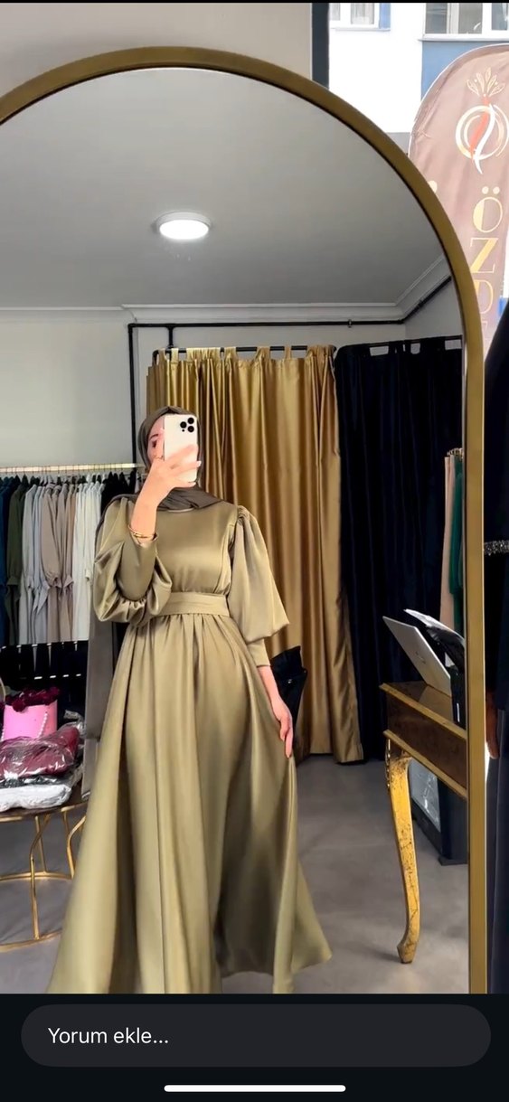 Kadın Haki Uzun Salaş Elbise İlayda Özdemir abiye - Görsel 3