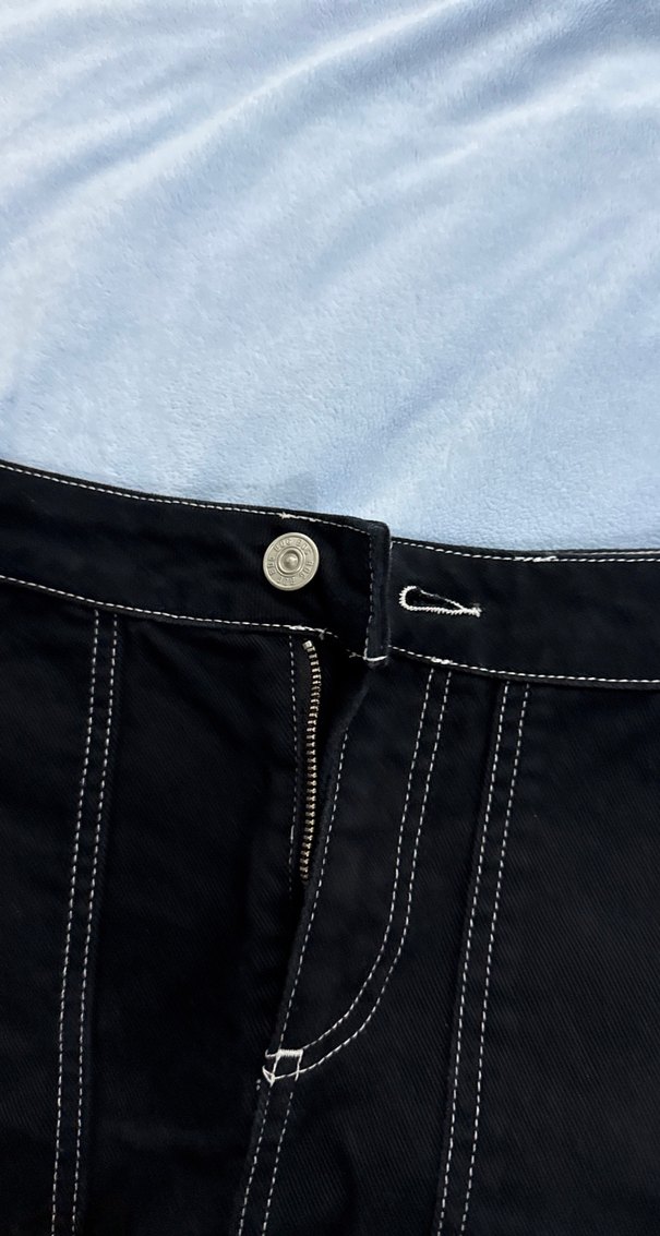 Düğmeli Siyah Denim Mini Etek - Görsel 2