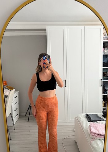 Turuncu Triko Flared Kadın Pantolon - Görsel 2