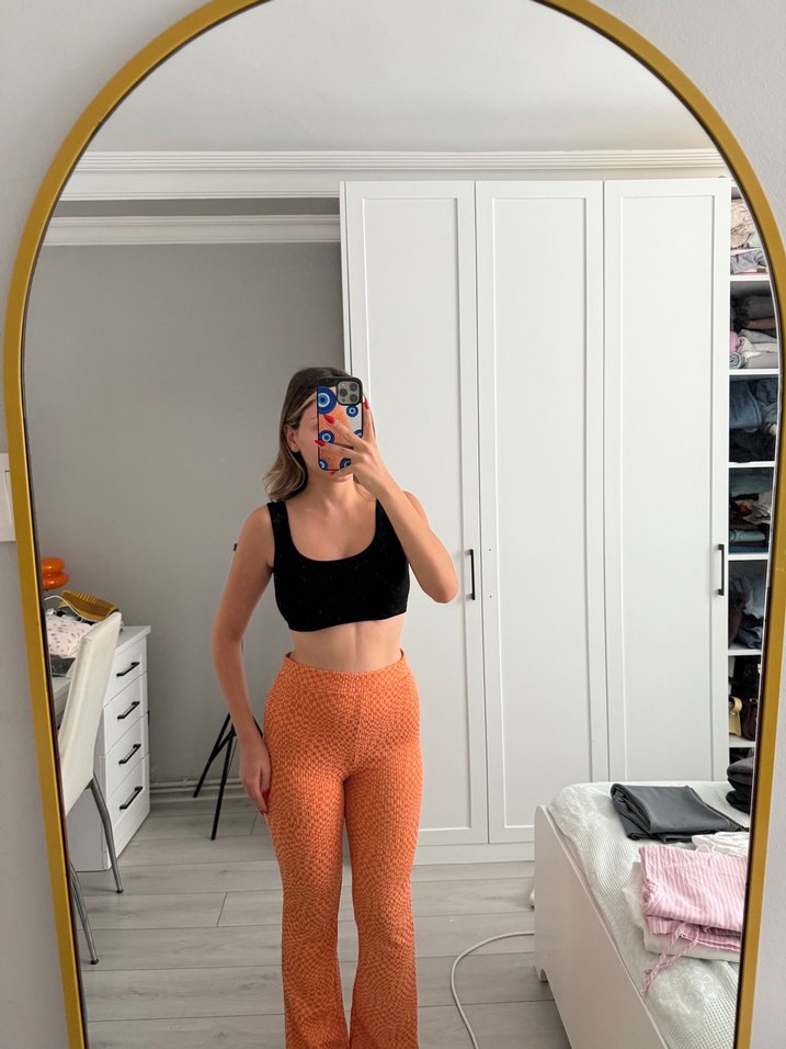 Turuncu Triko Flared Kadın Pantolon - Görsel 2