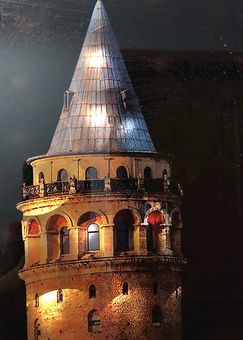 Parlak Altın Renkli Galata Kulesi Tablosu - Görsel 6