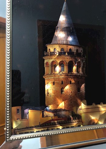 Parlak Altın Renkli Galata Kulesi Tablosu - Görsel 5