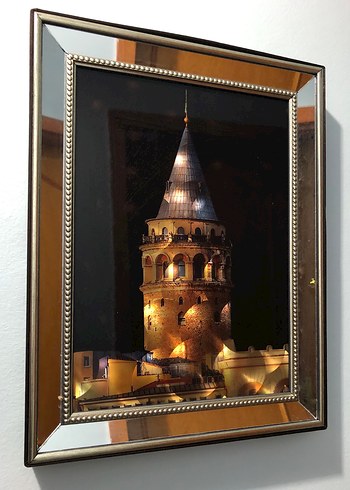 Parlak Altın Renkli Galata Kulesi Tablosu - Görsel 4
