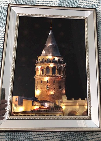 Parlak Altın Renkli Galata Kulesi Tablosu - Görsel 2