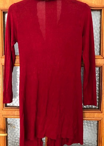 Kırmızı Fırfırlı Uzun Kollu Kadın Hırka - Görsel 3