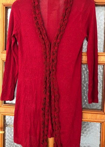 Kırmızı Fırfırlı Uzun Kollu Kadın Hırka - Görsel 4