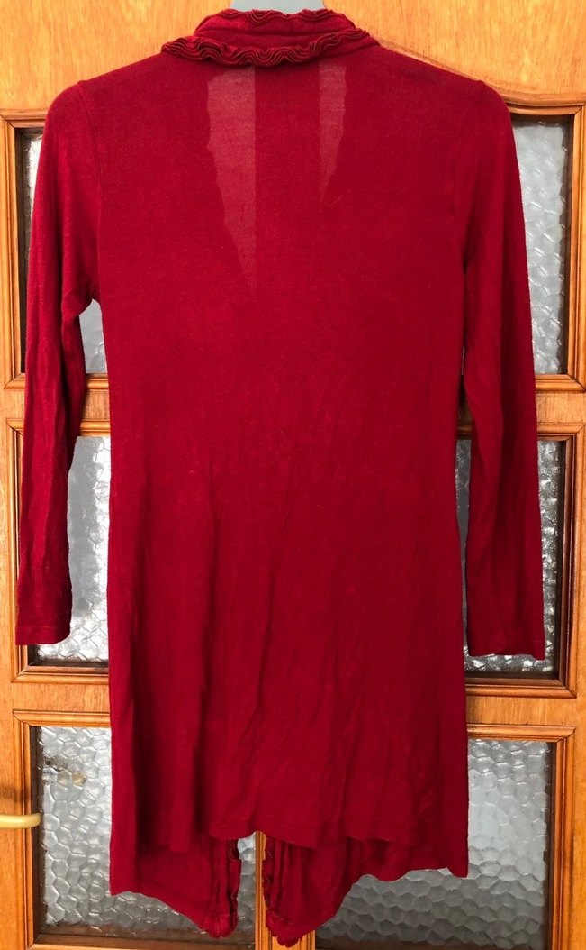 Kırmızı Fırfırlı Uzun Kollu Kadın Hırka - Görsel 3