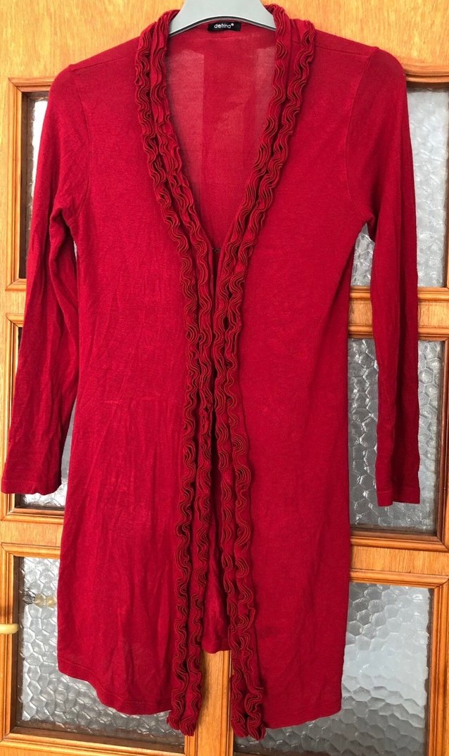 Kırmızı Fırfırlı Uzun Kollu Kadın Hırka - Görsel 4