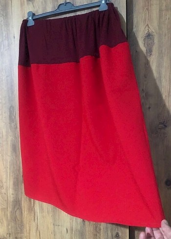 Kadın Kırmızı Midi Salaş Etek - Görsel 2