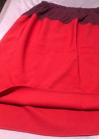 Kadın Kırmızı Midi Salaş Etek - Görsel 7