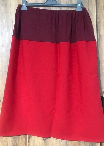 Kadın Kırmızı Midi Salaş Etek - Görsel 6