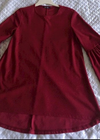 Bordo Kadın Uzun Kollu Fırfırlı Tunik - Görsel 6