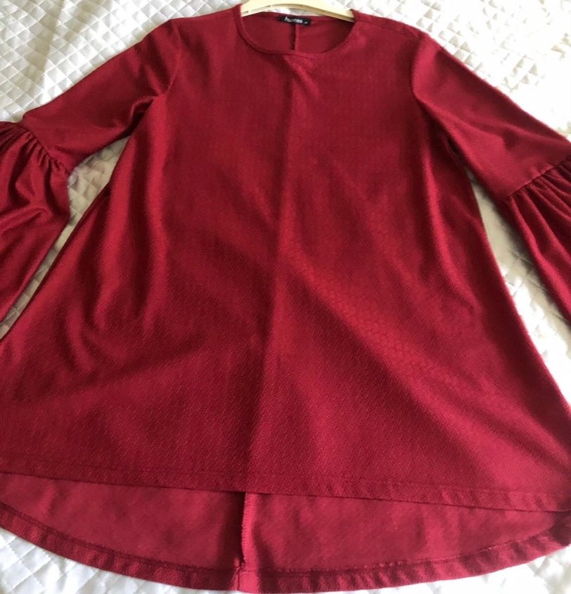 Bordo Kadın Uzun Kollu Fırfırlı Tunik - Görsel 5