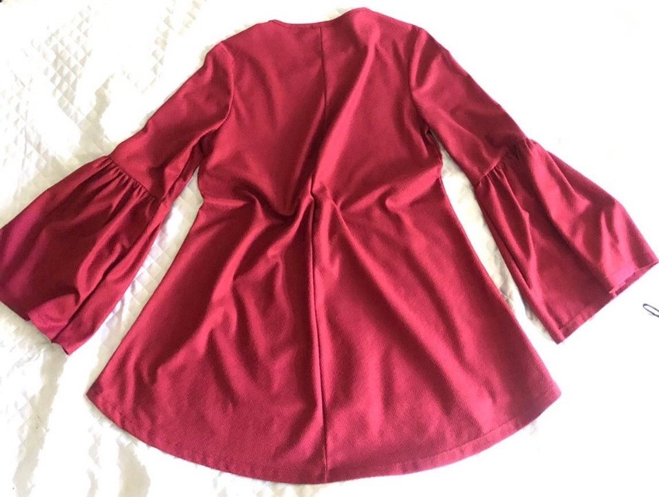 Bordo Kadın Uzun Kollu Fırfırlı Tunik - Görsel 3