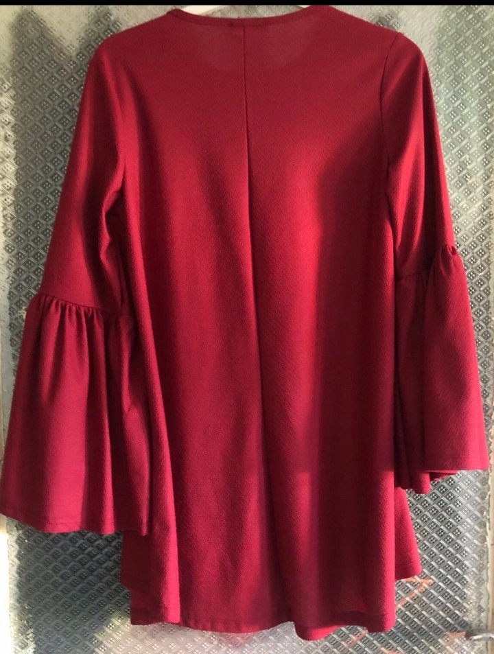 Bordo Kadın Uzun Kollu Fırfırlı Tunik - Görsel 2