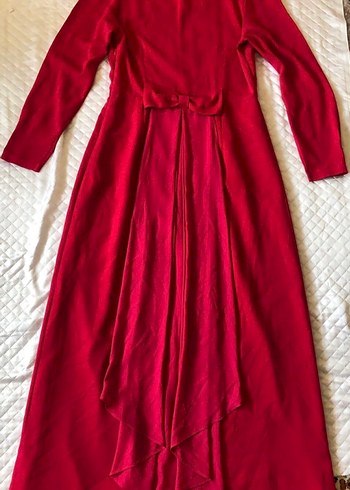 Nakışlı ve Payetli Kırmızı V Yaka Abiye Elbise - Görsel 10