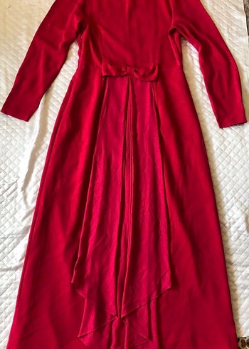 Nakışlı ve Payetli Kırmızı V Yaka Abiye Elbise - Görsel 3