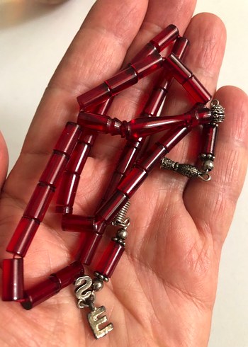 Koyu Kırmızı Bohem ateş kehribar Erkek Tesbih - Görsel 5