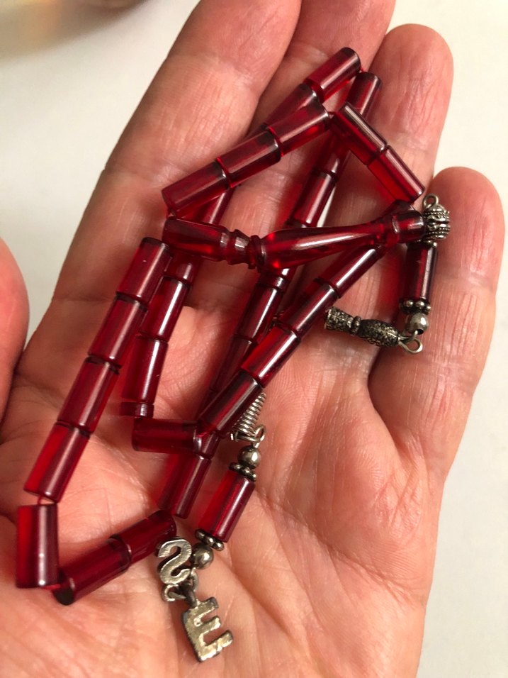 Koyu Kırmızı Bohem ateş kehribar Erkek Tesbih - Görsel 5