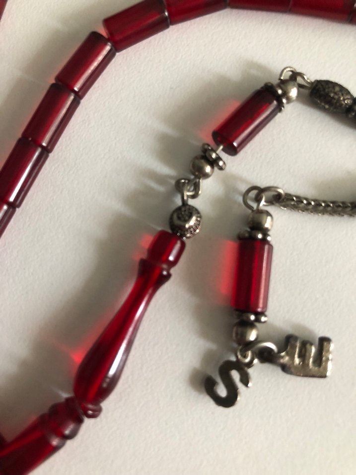 Koyu Kırmızı Bohem ateş kehribar Erkek Tesbih - Görsel 3