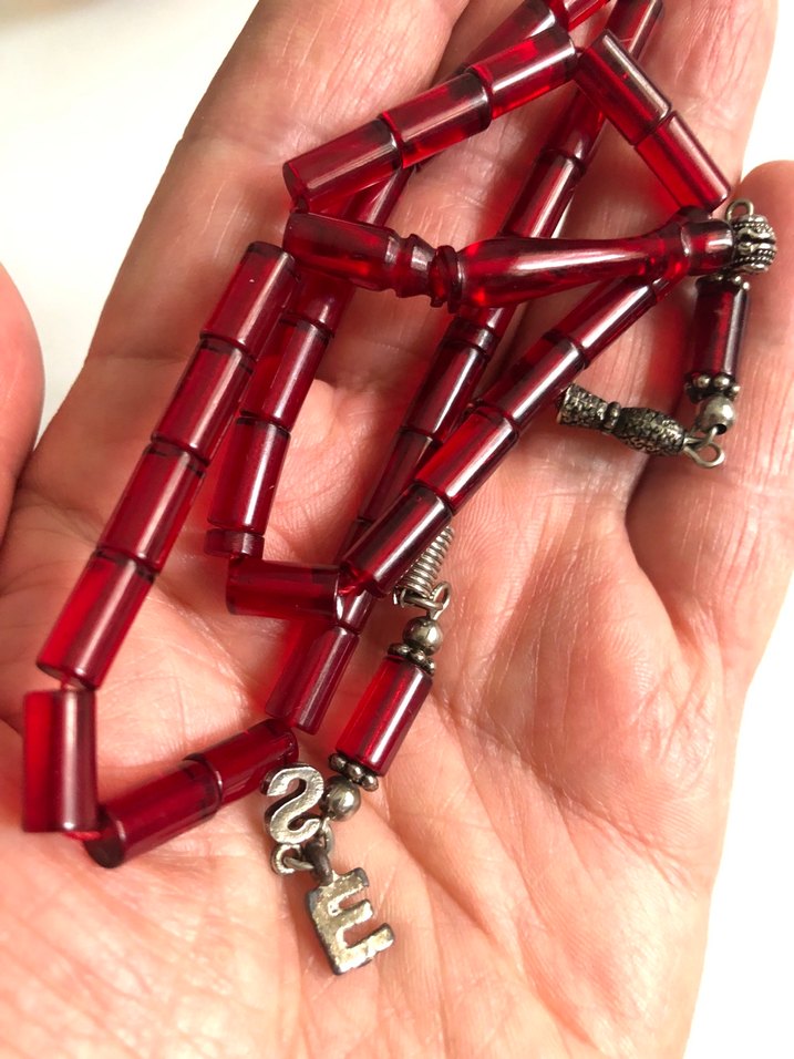 Koyu Kırmızı Bohem ateş kehribar Erkek Tesbih - Görsel 4