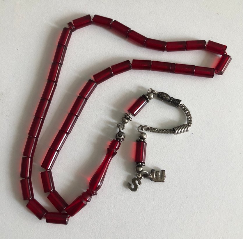 Koyu Kırmızı Bohem ateş kehribar Erkek Tesbih - Görsel 2