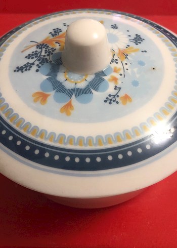 Mavi Çiçek Desenli melamin kase Kapaklı - Görsel 2