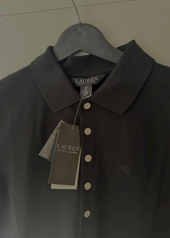 s Beden Ralph Lauren Kadın Siyah Düğmeli Polo Yaka Tişört