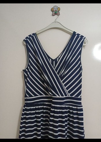 Çizgili V Yakalı Kadın Elbise - Görsel 5