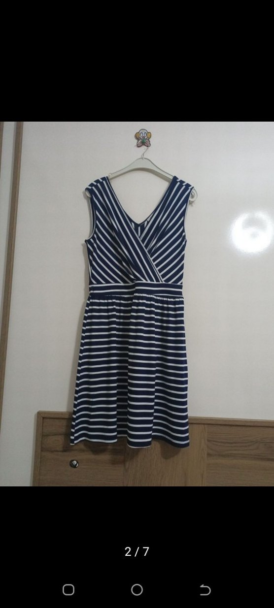 Çizgili V Yakalı Kadın Elbise - Görsel 2