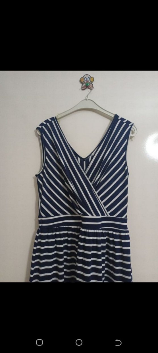 Çizgili V Yakalı Kadın Elbise - Görsel 5