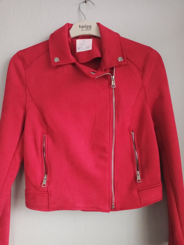 Kadın Parlak Kırmızı Fermuarlı Kadife Ceket - Görsel 3