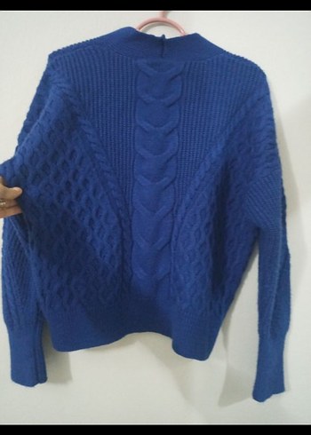 Kadın Mavi V Yaka Örgü Hırka - Görsel 7