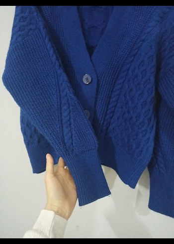Kadın Mavi V Yaka Örgü Hırka - Görsel 6