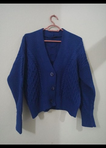 Kadın Mavi V Yaka Örgü Hırka - Görsel 2