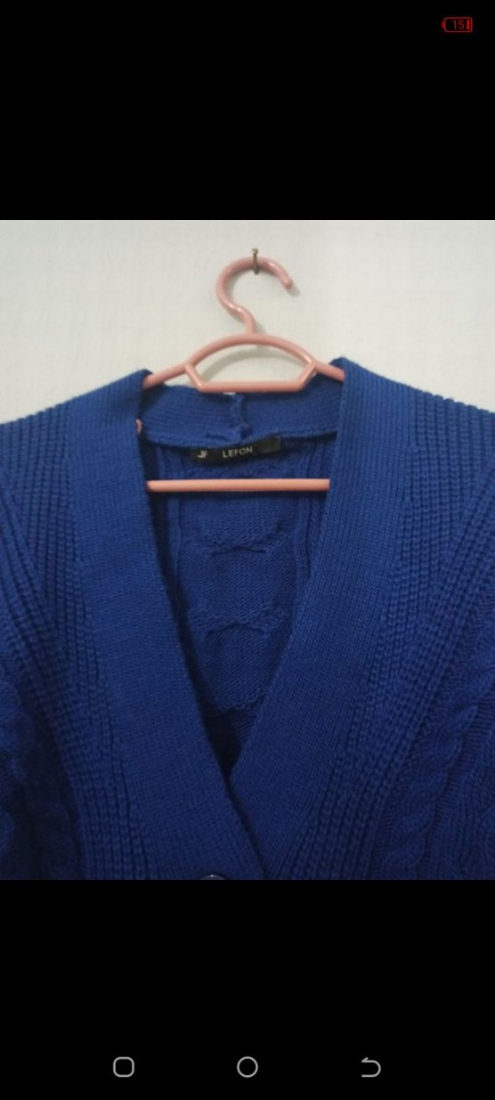 Kadın Mavi V Yaka Örgü Hırka - Görsel 5