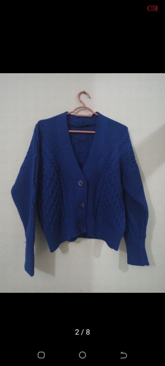 Kadın Mavi V Yaka Örgü Hırka - Görsel 2