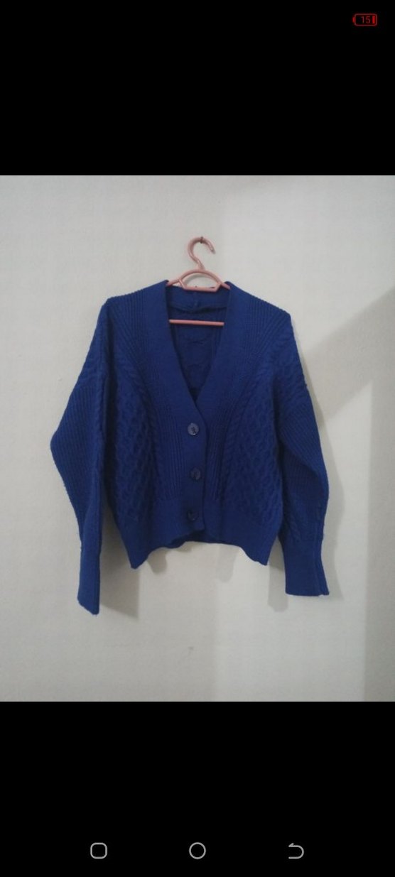 Kadın Mavi V Yaka Örgü Hırka - Görsel 3