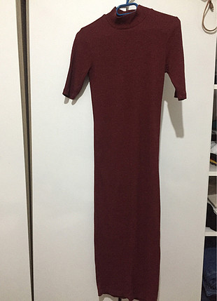 xs Beden bordo Renk Uzun kalem elbise