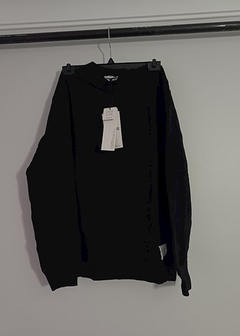 Diğer Siyah Bisiklet Yaka Rahat Sweatshirt