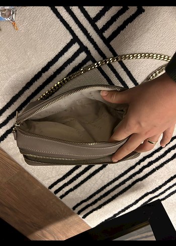 Beden Beymen Bej Deri Zincir Detaylı Kadın Çapraz Çanta